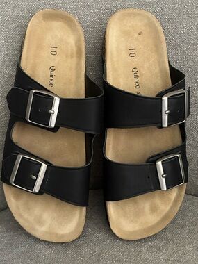 Quince Women’s Nappa Leather Double Buckle Slide, Size 10